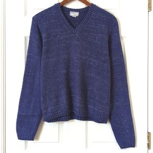 Spunky 80's Vintage Classic Metallic Lurex Marled Knit V-neck Sweater Purple M